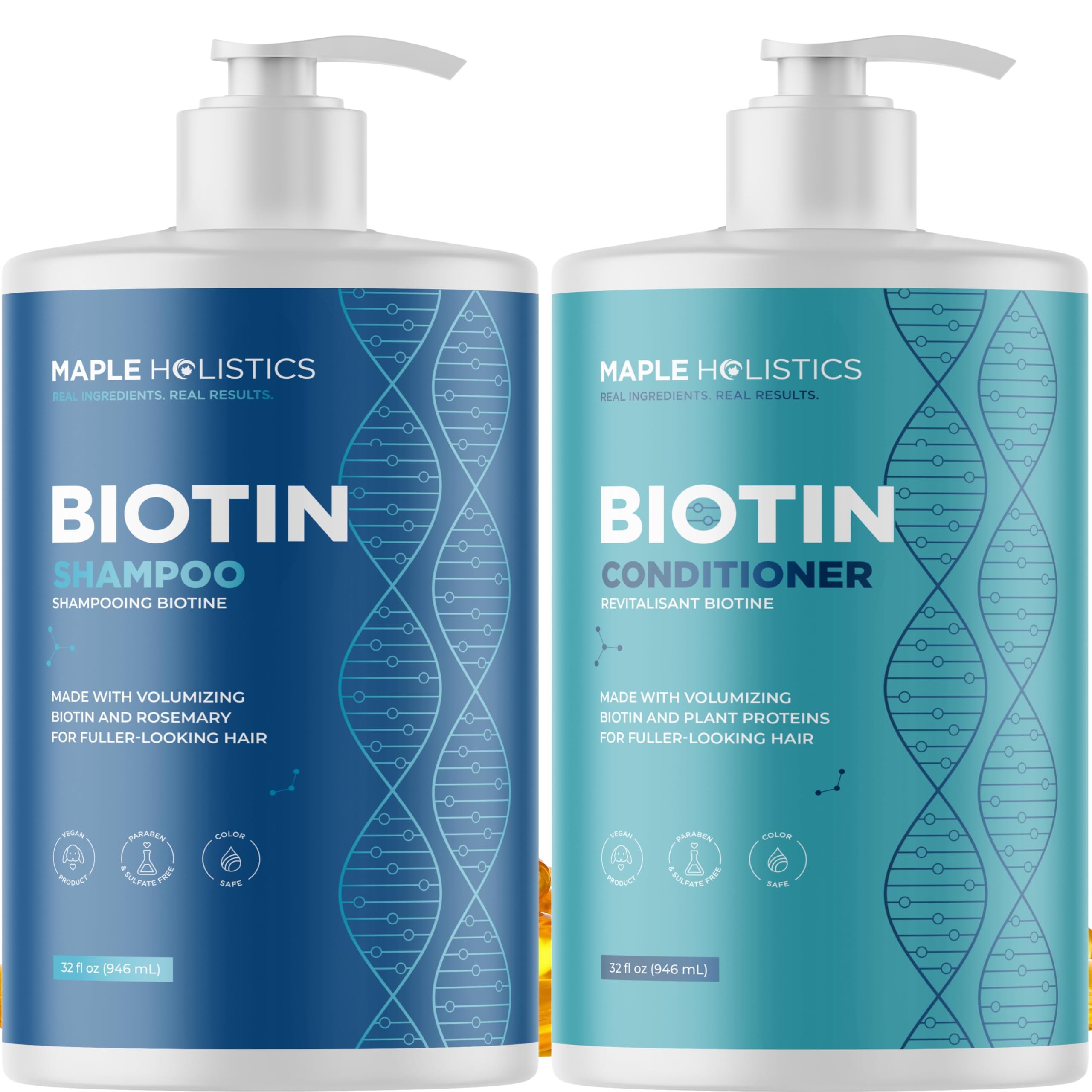 Maple Holistics Rosemary Biotin Shampoo & Conditioner Set – Volumizing, Color Safe, Sulfate Paraben & Silicone Free (32 oz)