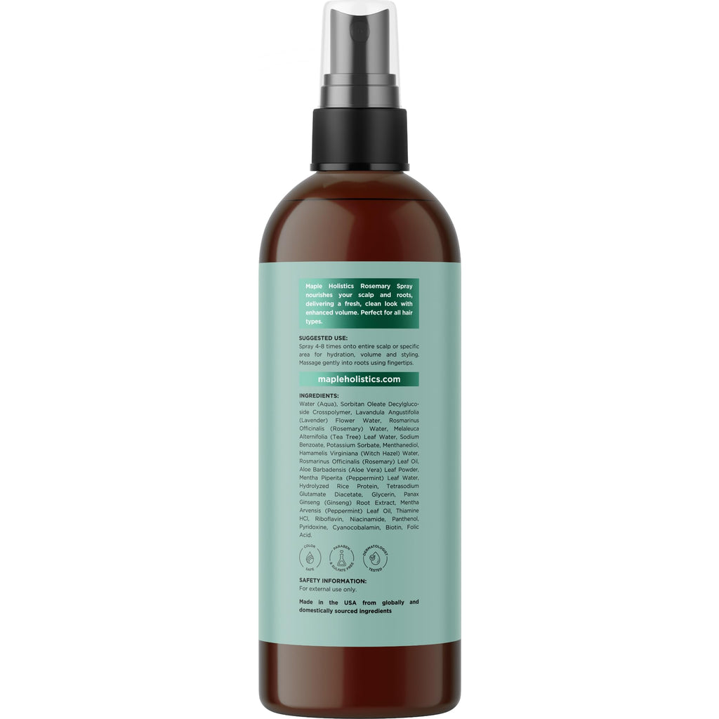 Maple Holistics Rosemary Water Spray for Hair & Scalp | Biotin Rice Water, Peppermint, Ginseng | Vegan & Cruelty-Free (8 fl oz)