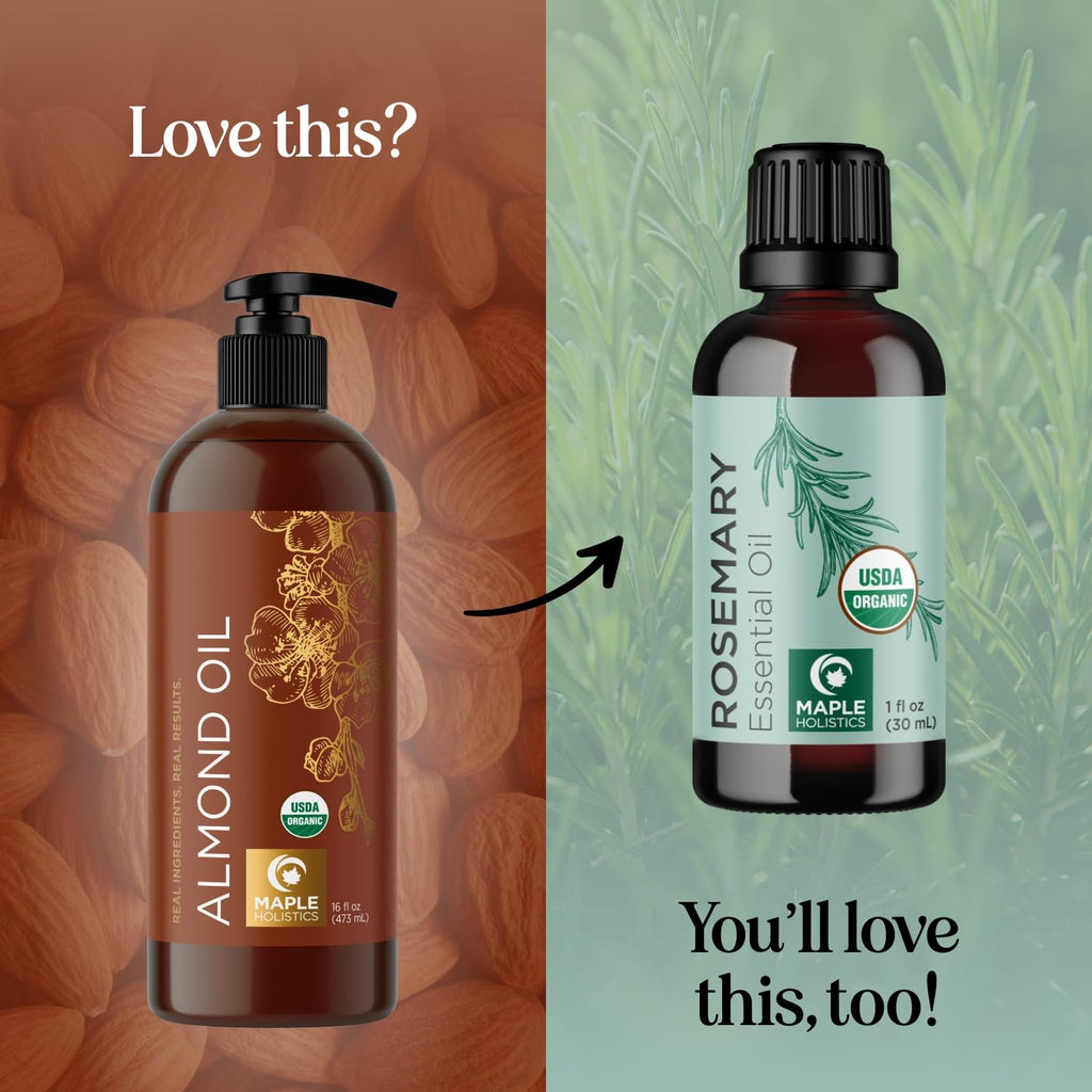 Maple Holistics USDA Organic Sweet Almond Oil - Pure Cold-Pressed Oil for Skin, Hair & Nails 16oz