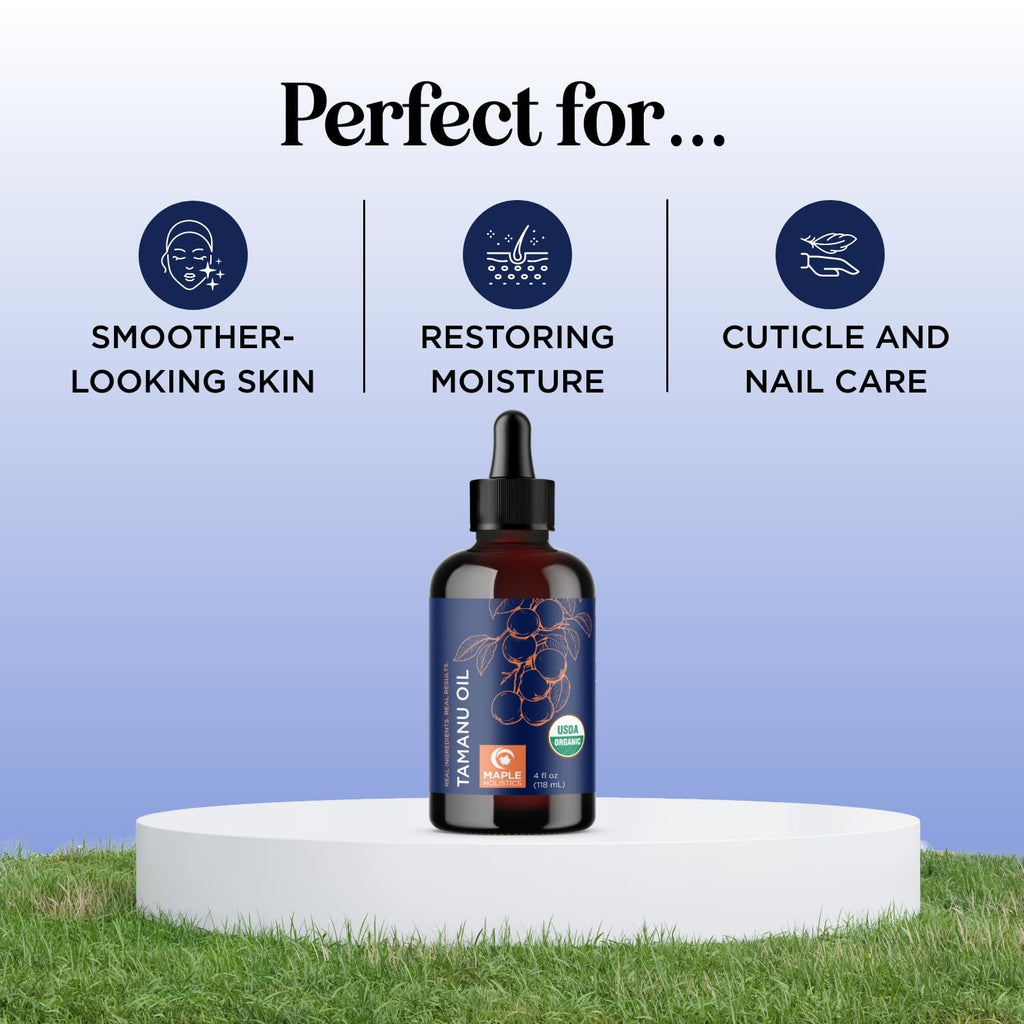 Maple Holistics 100% Pure Organic Tamanu Oil – Cold-Pressed, Virgin & Unrefined | Non-GMO, Vegan & Cruelty-Free (4 oz)