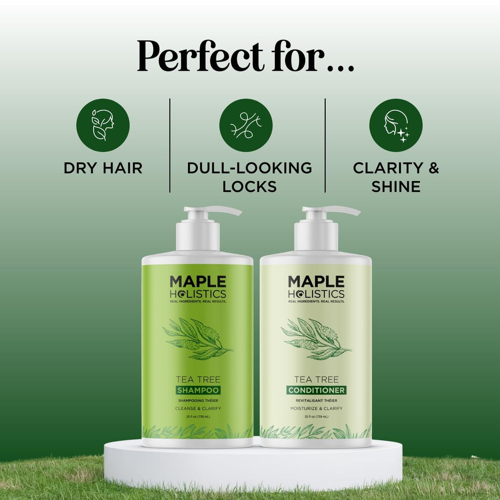 Maple Holistics Tea Tree Shampoo & Conditioner Set - Sulfate-Free for Oily Hair | Australian Tea Tree Oil, 25 fl oz