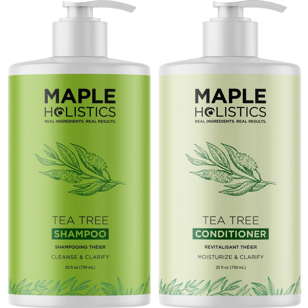 Maple Holistics Tea Tree Shampoo & Conditioner Set - Sulfate-Free for Oily Hair | Australian Tea Tree Oil, 25 fl oz