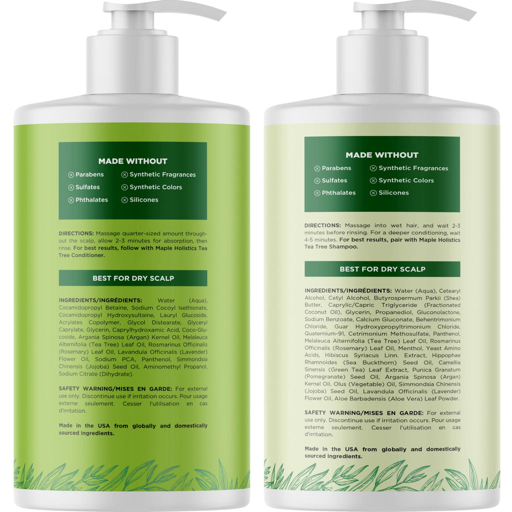 Maple Holistics Tea Tree Shampoo & Conditioner Set - Sulfate-Free for Oily Hair | Australian Tea Tree Oil, 25 fl oz