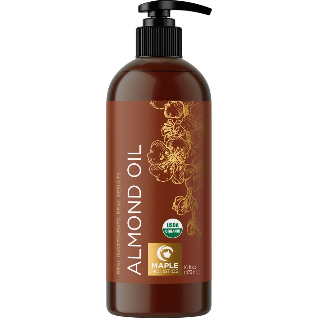 Maple Holistics USDA Organic Sweet Almond Oil - Pure Cold-Pressed Oil for Skin, Hair & Nails 16oz