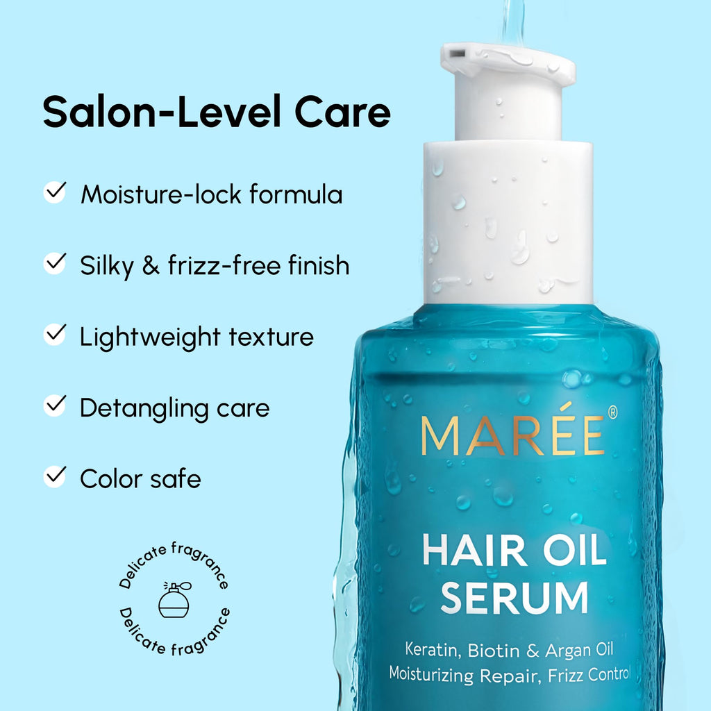 MAREE Hair Oil for Frizzy & Damaged Hair – 2 Pack | Argan Oil, Biotin & Keratin