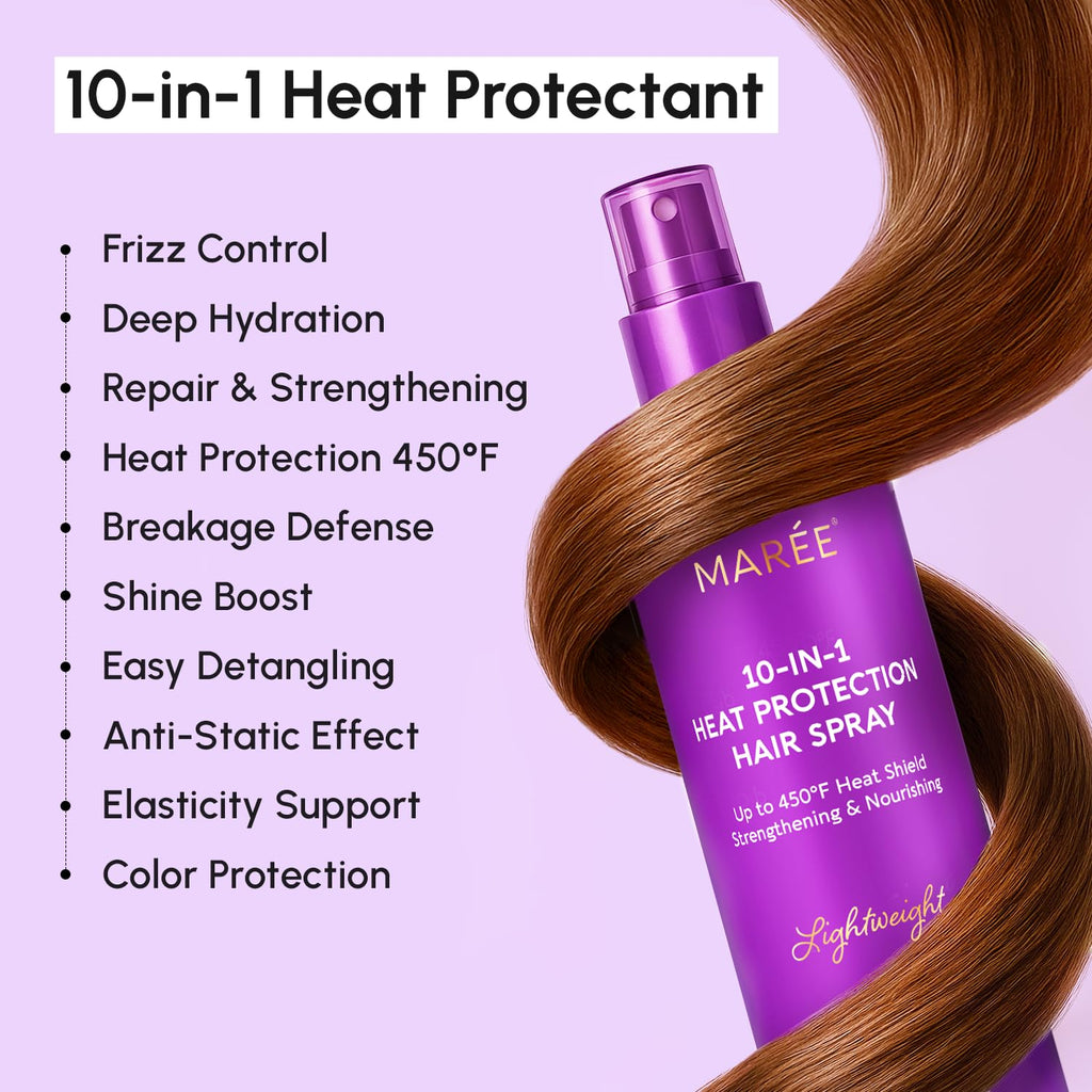 MAREE 10-in-1 Heat Protection Spray – Keratin, Collagen & Argan Oil for Frizz Control