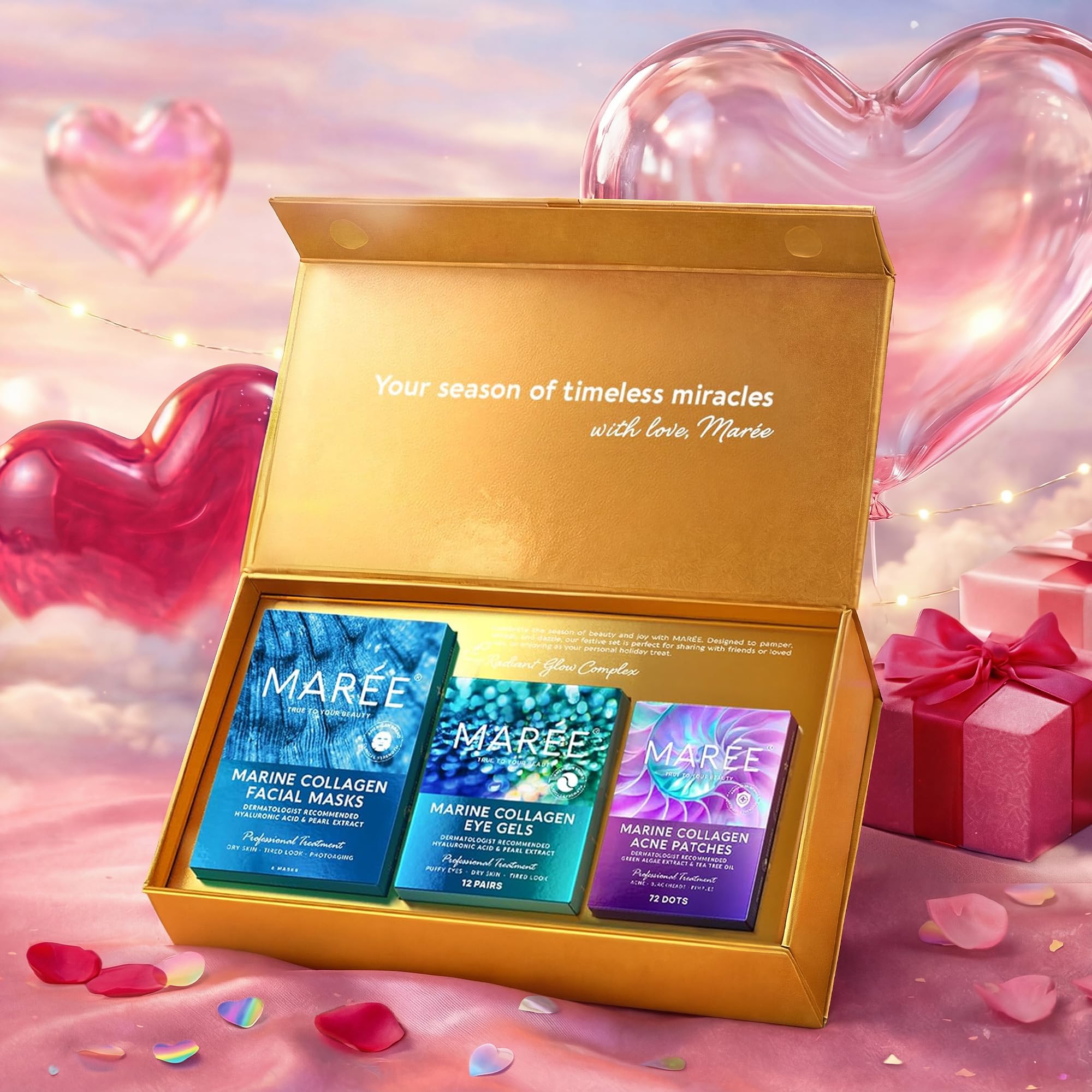 MAREE Valentines Day Skincare Gift Box – Under Eye Patches, Collagen Mask & Star Pimple Patches