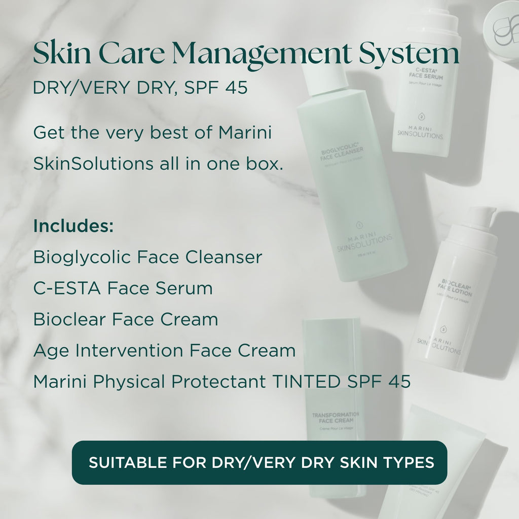 Marini SkinSolutions Skin Care Management System – Dry to Very Dry Skin, SPF 45 Tinted, Cruelty-Free, Made in USA