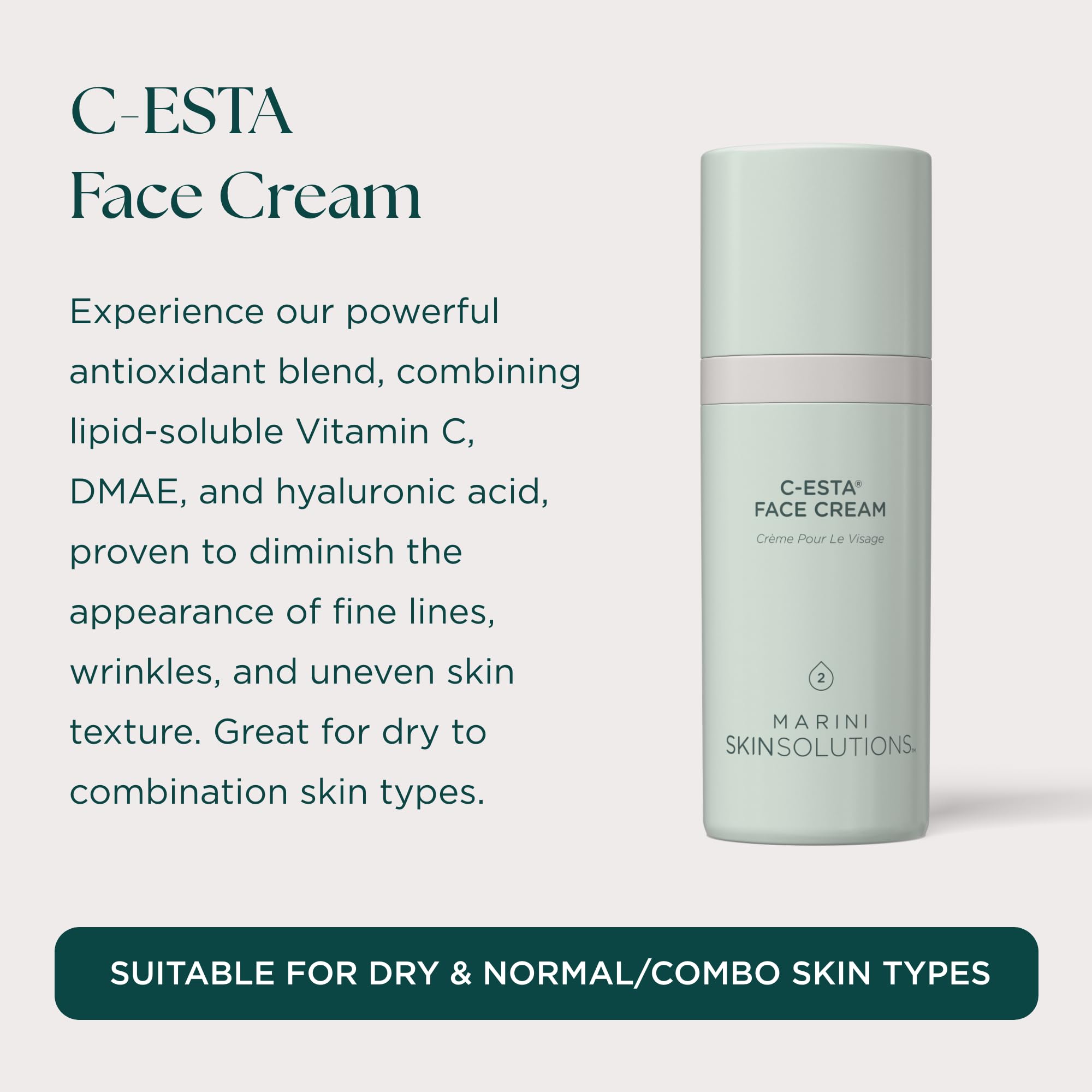 Marini SkinSolutions C-ESTA Face Cream – Vitamin C, DMAE & Hyaluronic Acid | Lift & Firm - 1 oz - Made in USA