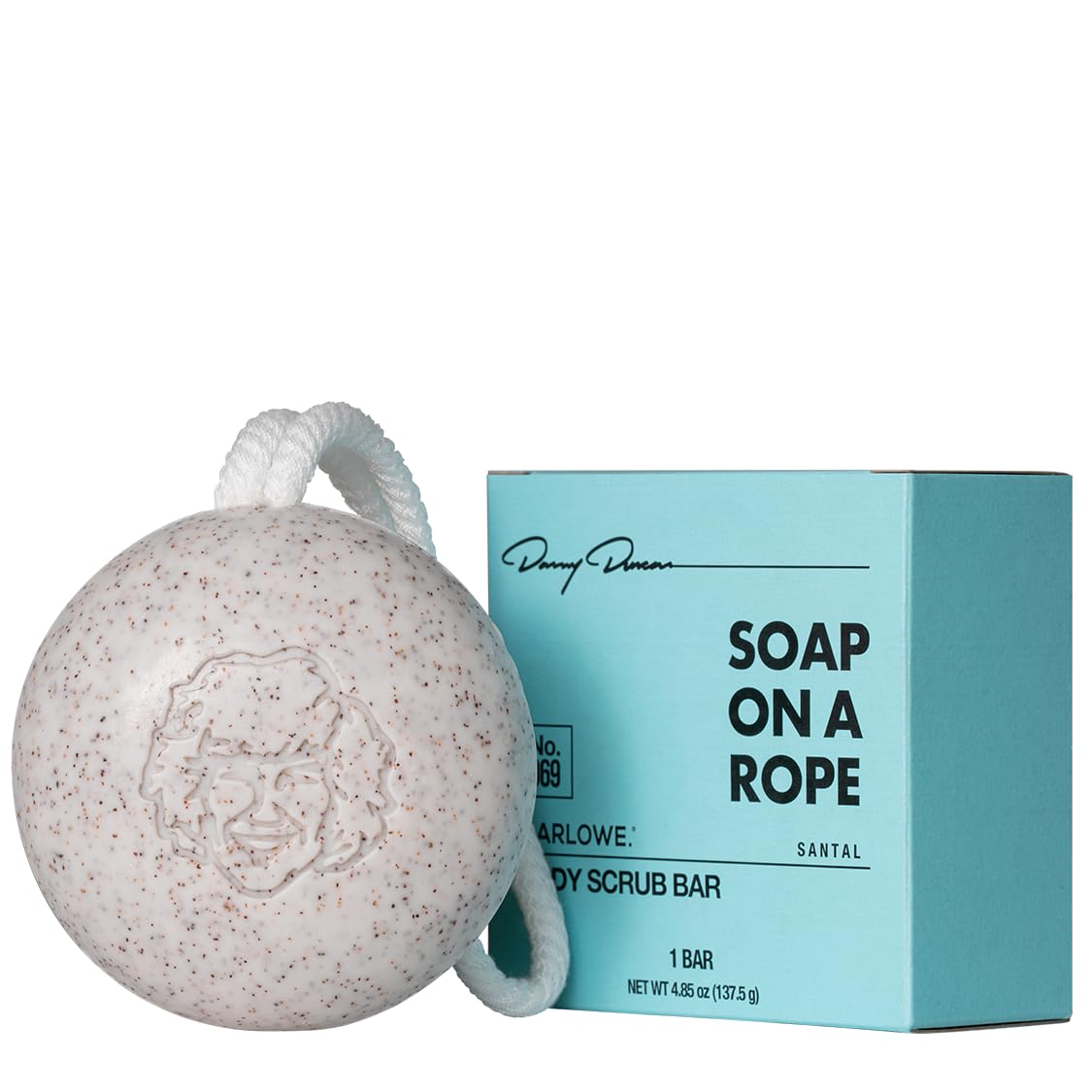 MARLOWE No. 069 Soap On A Rope Exfoliating Bar – Pumice, Apricot Seed Powder, Shea Butter & Olive Oil, Santal Scent