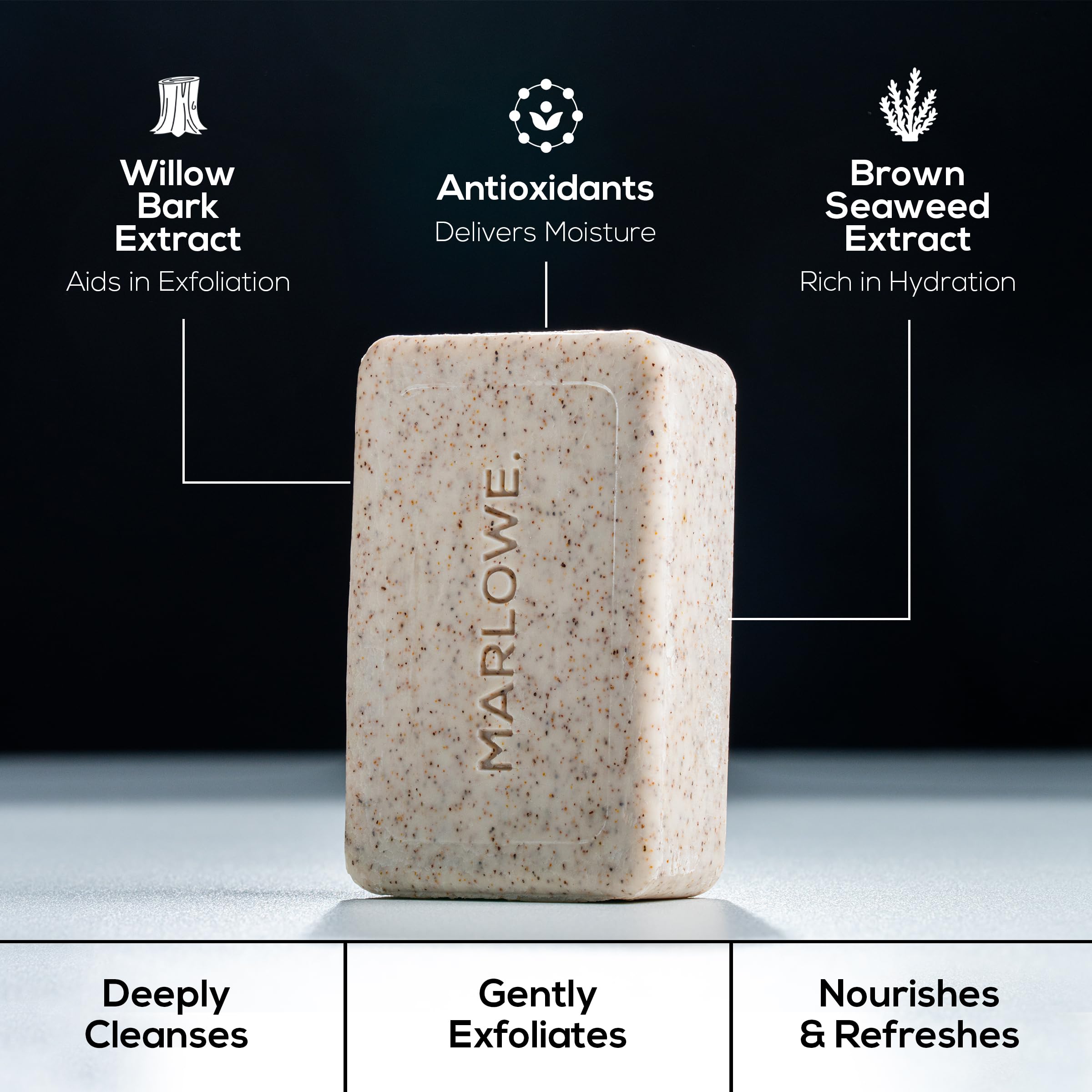 MARLOWE No. 102 Body Scrub Soap — 7 oz, Exfoliating Bar with Shea Butter, Olive Oil & Green Tea