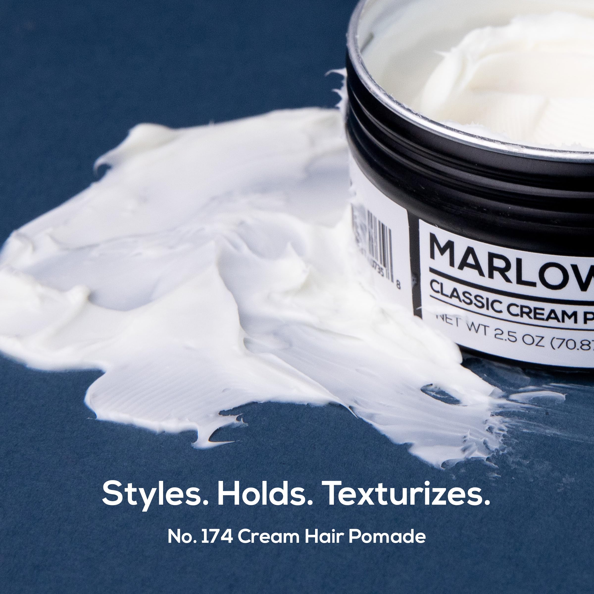 MARLOWE. No. 174 Classic Cream Pomade — 2.5 oz, Light to Medium Hold, Pine & Agarwood Scent