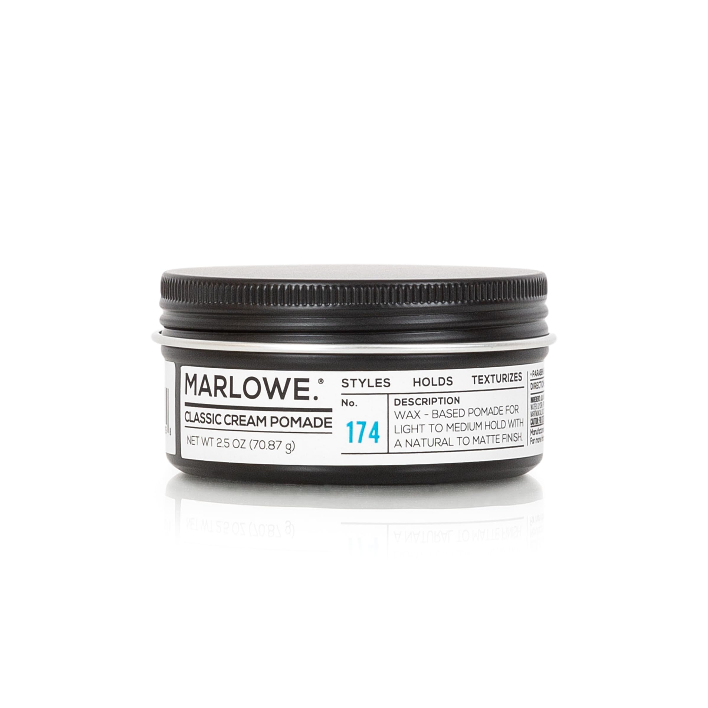 MARLOWE. No. 174 Classic Cream Pomade — 2.5 oz, Light to Medium Hold, Pine & Agarwood Scent