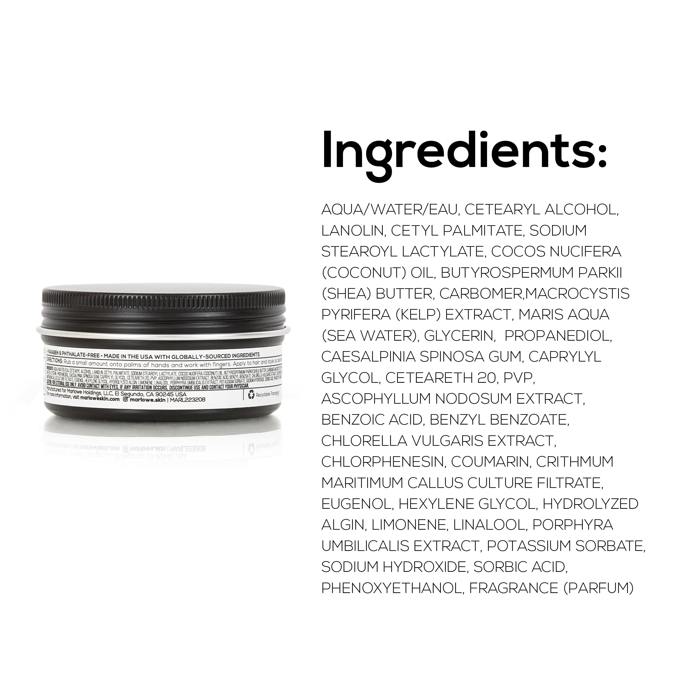 MARLOWE. No. 174 Classic Cream Pomade — 2.5 oz, Light to Medium Hold, Pine & Agarwood Scent