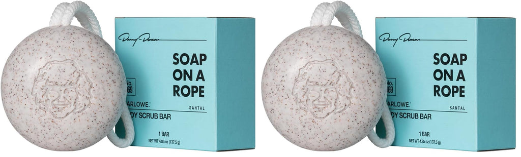 MARLOWE No. 069 Soap On A Rope – Exfoliating Scrub Bar with Pumice & Apricot Seed, Santal Scent (Pack of 2)