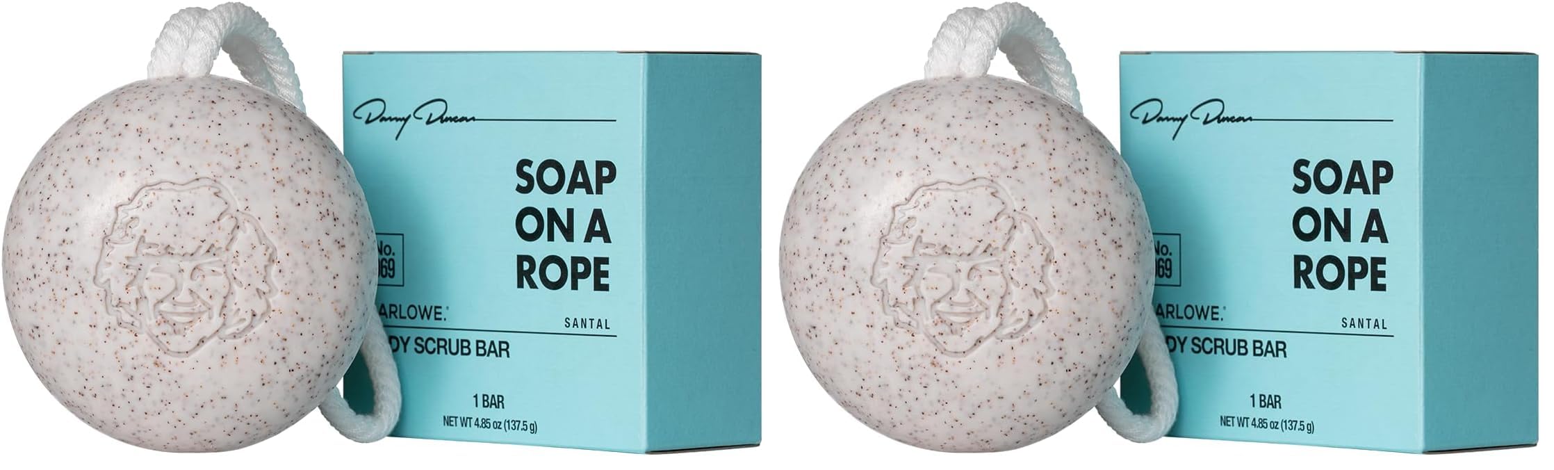 MARLOWE No. 069 Soap On A Rope – Exfoliating Scrub Bar with Pumice & Apricot Seed, Santal Scent (Pack of 2)