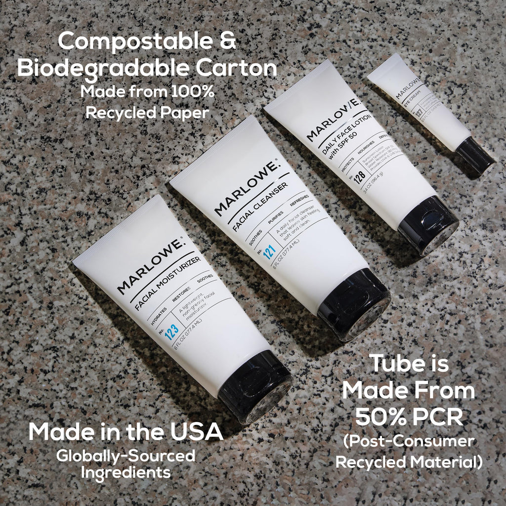 MARLOWE Men's Skin Care Set No204 Daily Essential Face Kit – Cleanser, Moisturizer, Eye Cream, SPF50 Lotion – Great Gift