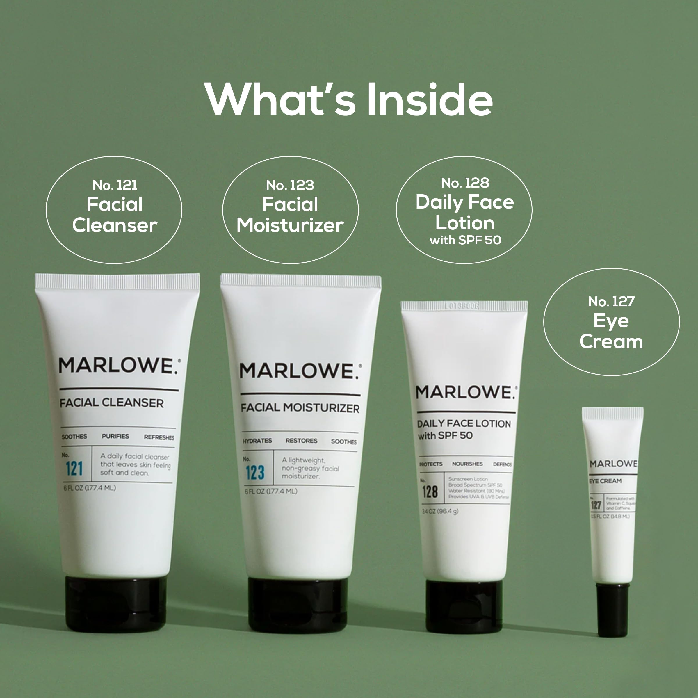 MARLOWE Men's Skin Care Set No204 Daily Essential Face Kit – Cleanser, Moisturizer, Eye Cream, SPF50 Lotion – Great Gift
