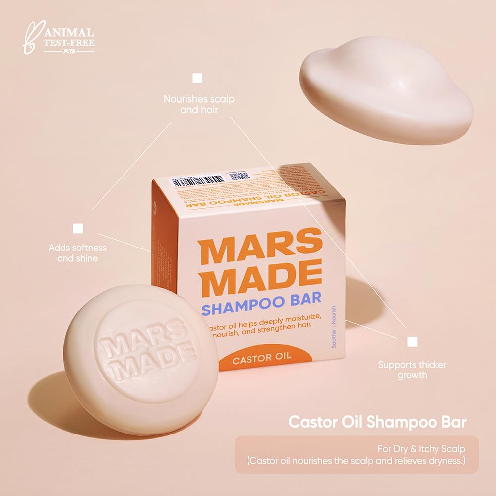 Mars Made Castor Oil Shampoo Bar – Hydrating Solid Shampoo for All Hair Types