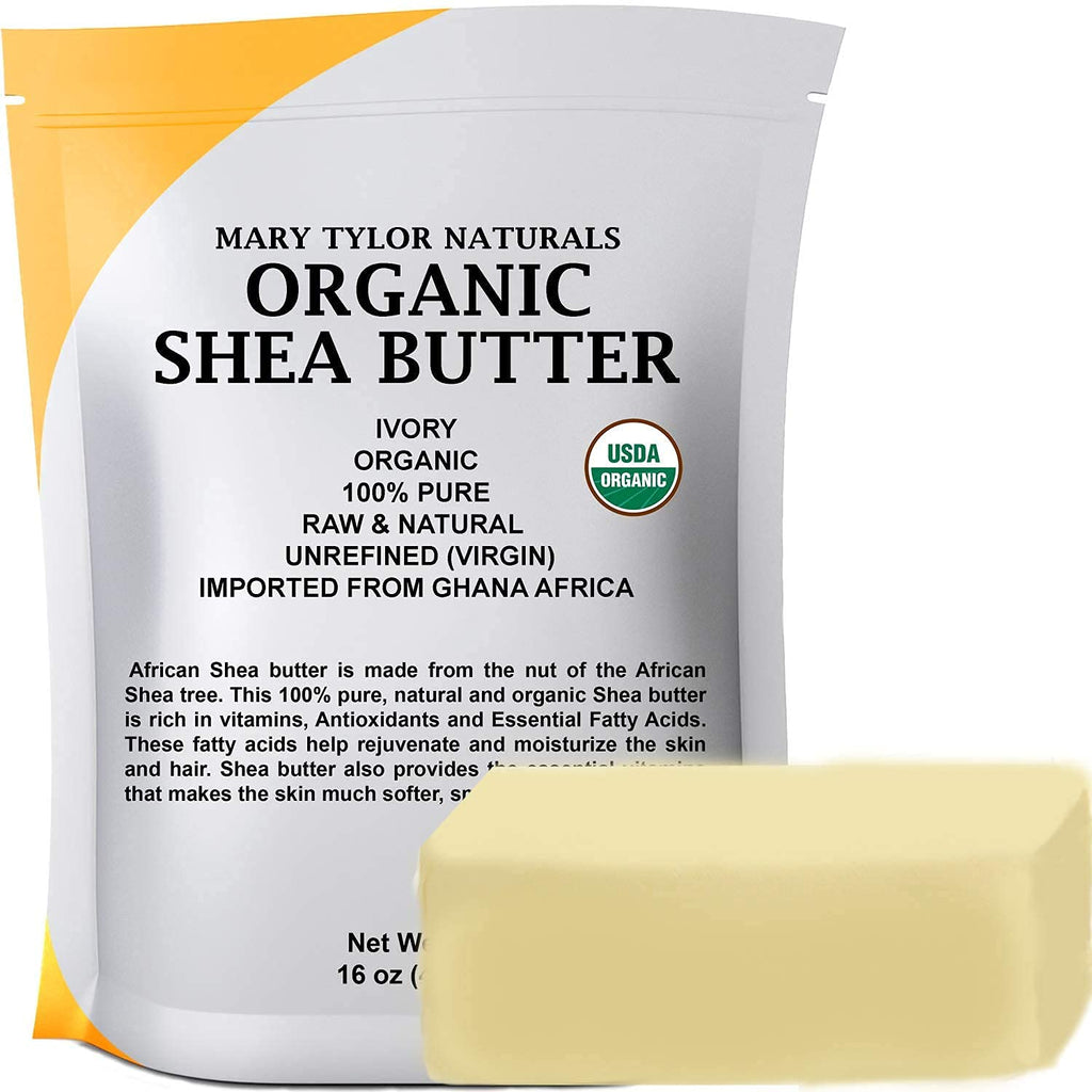 Mary Tylor Naturals Organic Shea Butter 1 lb | Raw, Unrefined Ivory from Ghana – Ideal for Hair, Skin & DIY Projects