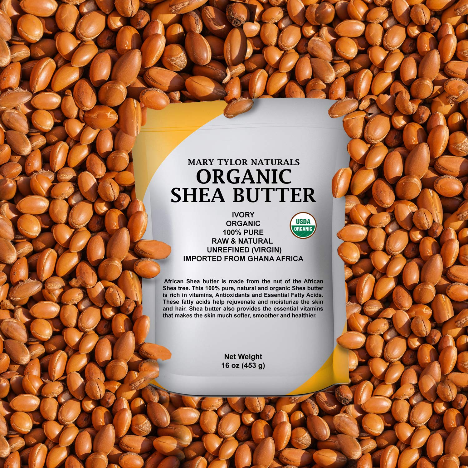 Mary Tylor Naturals Organic Shea Butter 1 lb | Raw, Unrefined Ivory from Ghana – Ideal for Hair, Skin & DIY Projects