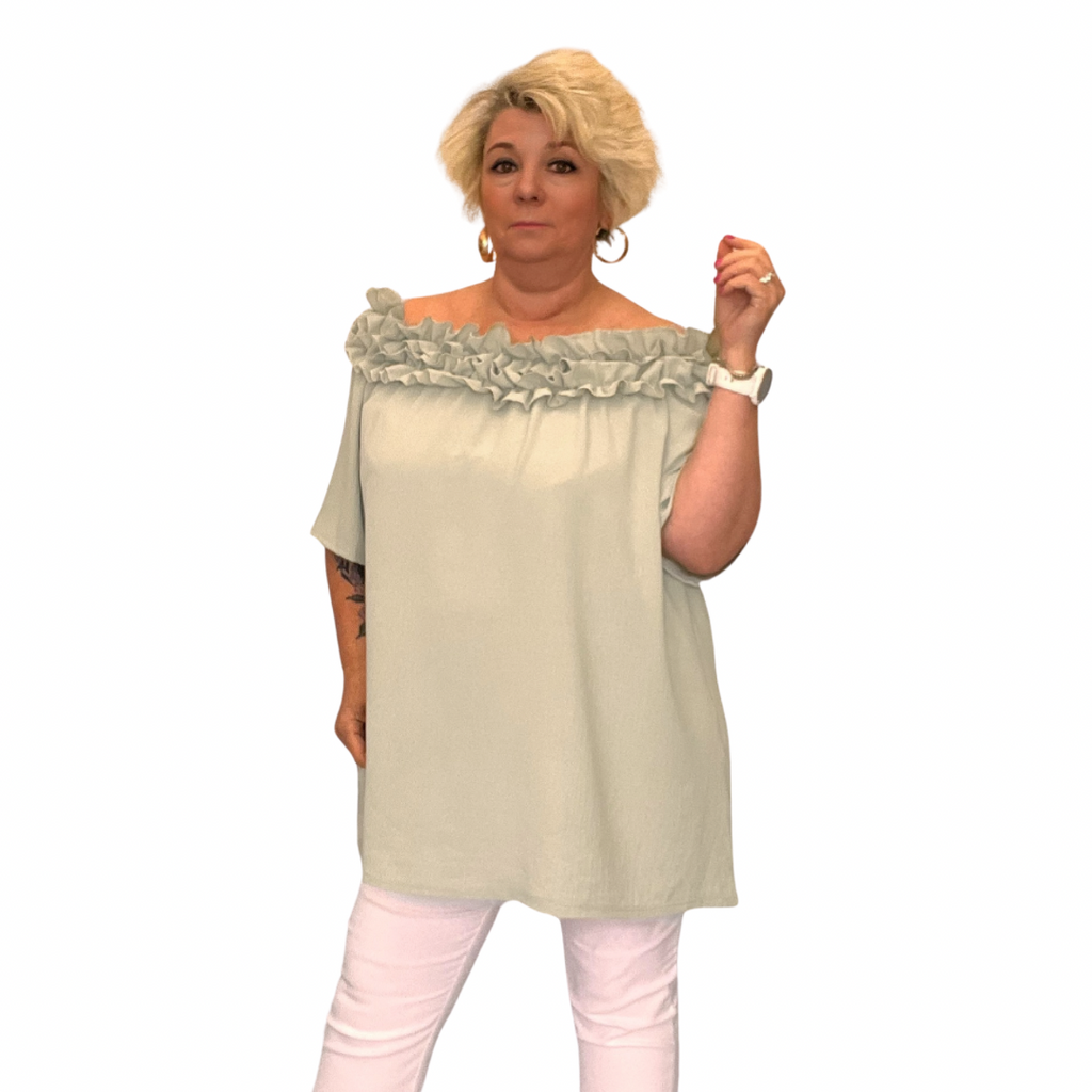 Ruffled Neckline Off Shoulder Blouse