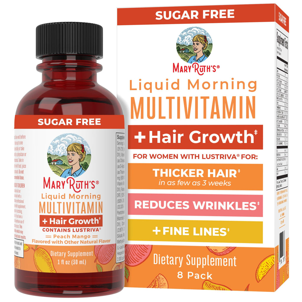 MaryRuth Organics Liquid Multivitamin + Hair Growth Travel Pack – Lustriva, Biotin 10000 mcg, 8 x 1 oz