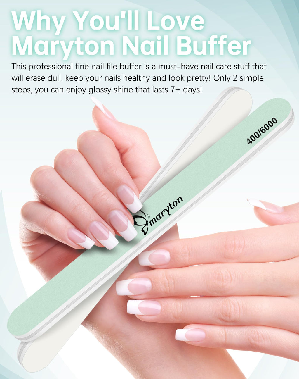 Maryton Nail Buffer and Shine Kit – 10pc Buffers (400/6000 Grit) for Natural Nails