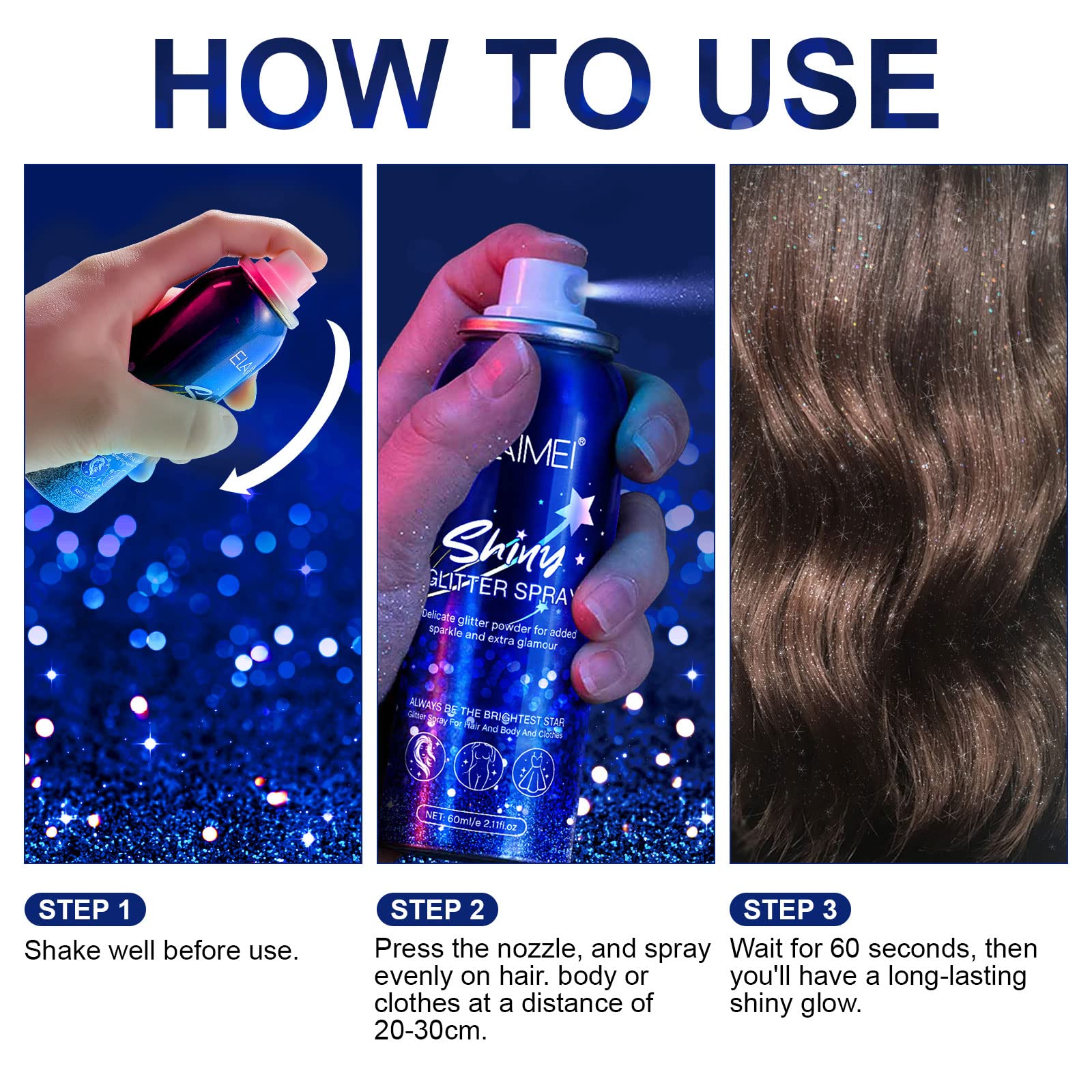 MASAIGGE Shiny Body Glitter Spray – Temporary Sparkle for Hair, Skin, Face & Clothing (60ml)