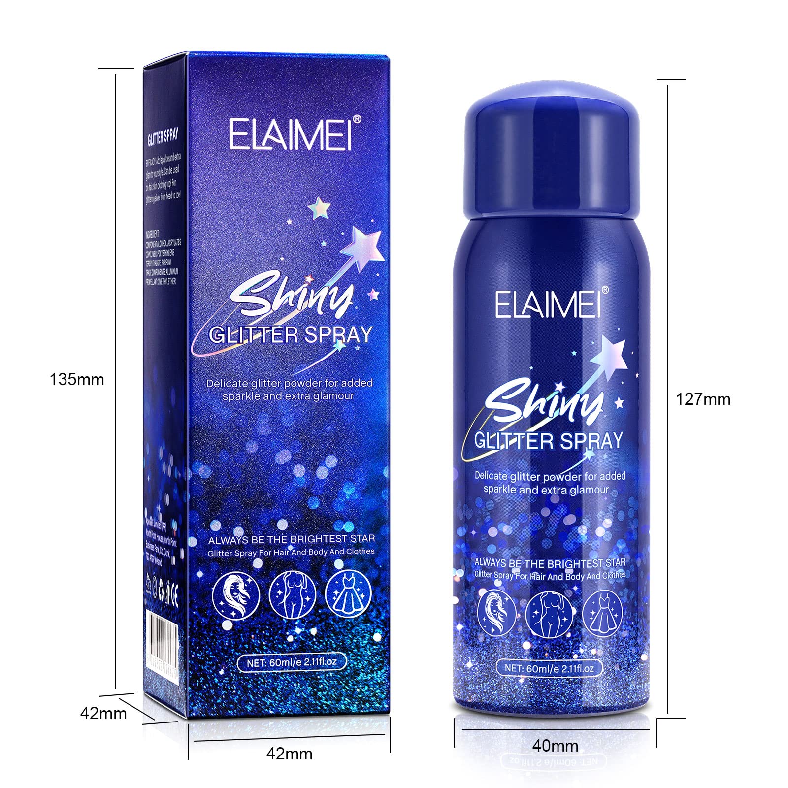 MASAIGGE Shiny Body Glitter Spray – Temporary Sparkle for Hair, Skin, Face & Clothing (60ml)