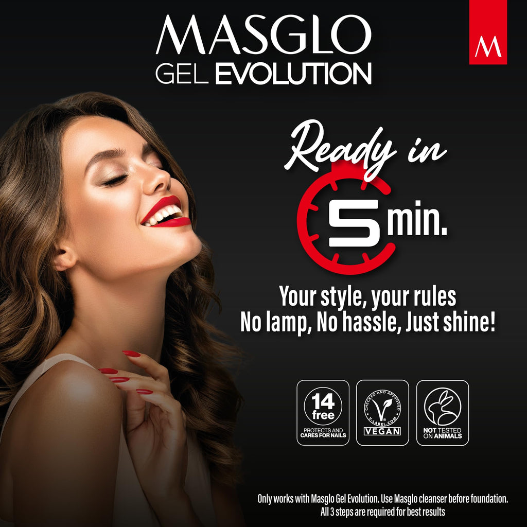 MASGLO Gel Evolution – Set of 3 Nail Polishes (No Lamp Needed) | Fast-Dry, 12-Day Wear, 13-Free