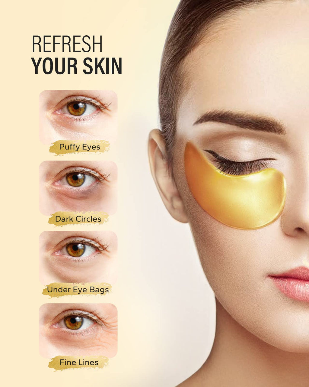 Maskiss 24k Gold Under Eye Patches – 20 Pairs | Collagen & Hyaluronic Acid for Puffy Eyes & Dark Circles