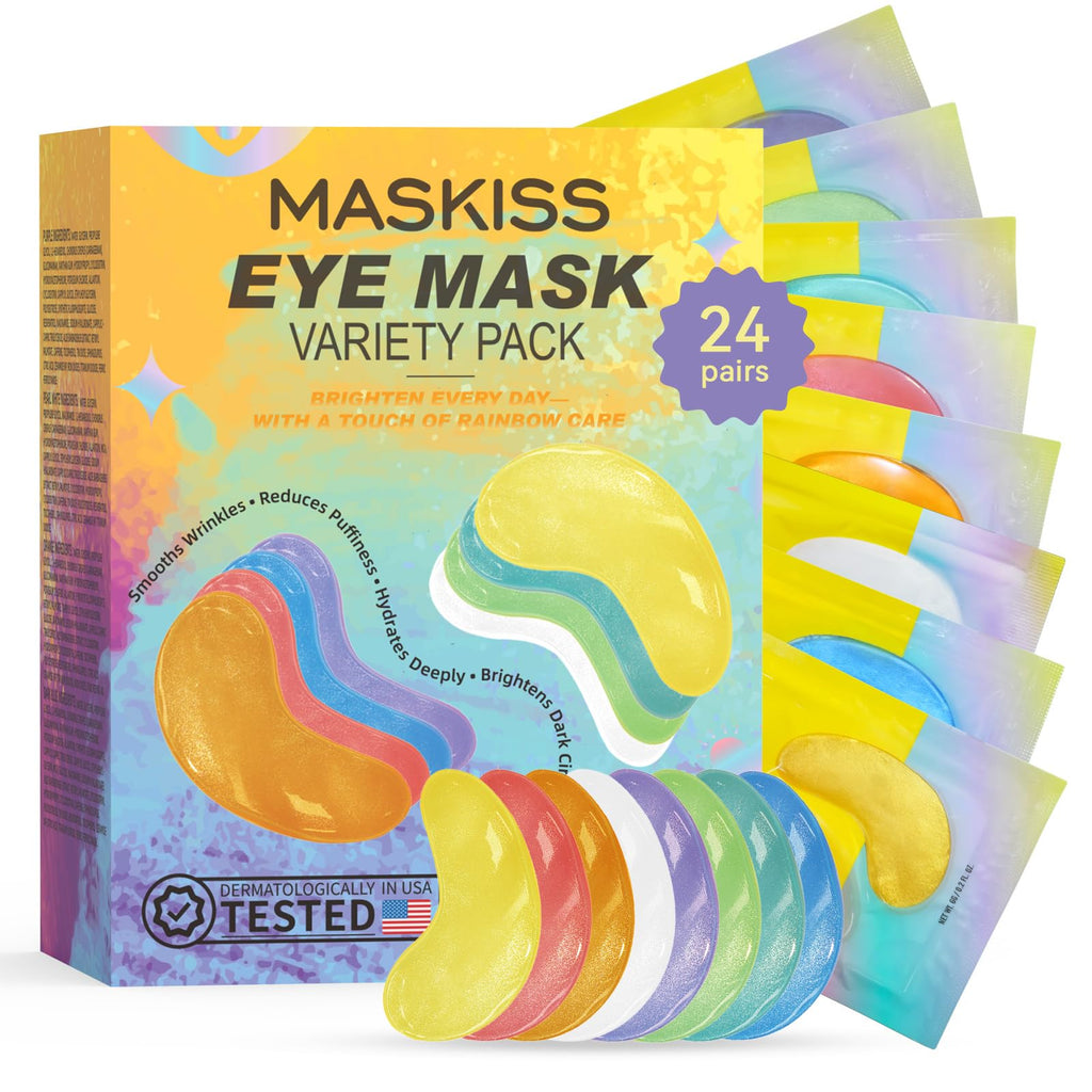 Maskiss Under Eye Patches Variety Pack (24 Pairs) — 8-Color Set, Vegan Skincare Gift for Women