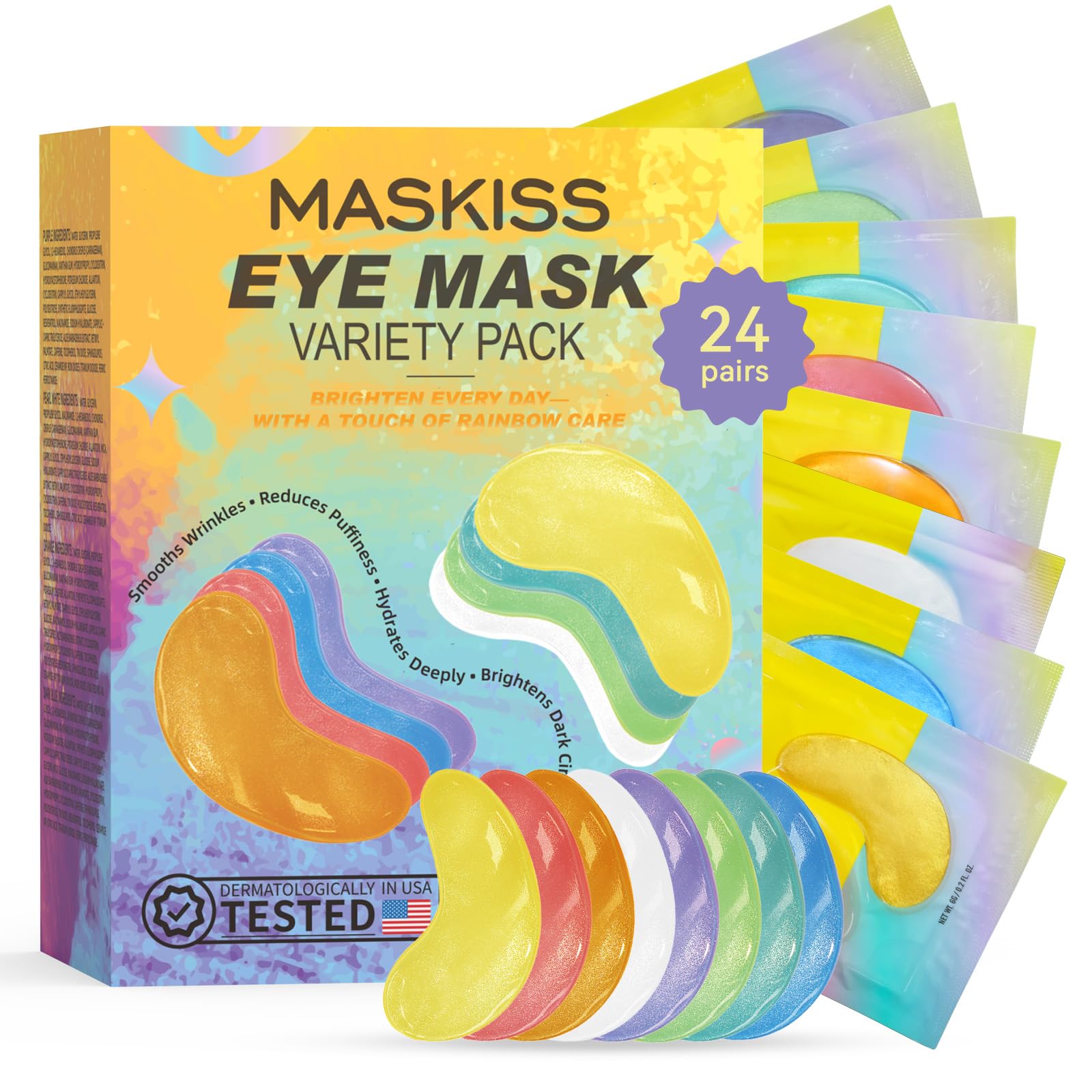 Maskiss Under Eye Patches Variety Pack (24 Pairs) — 8-Color Set, Vegan Skincare Gift for Women