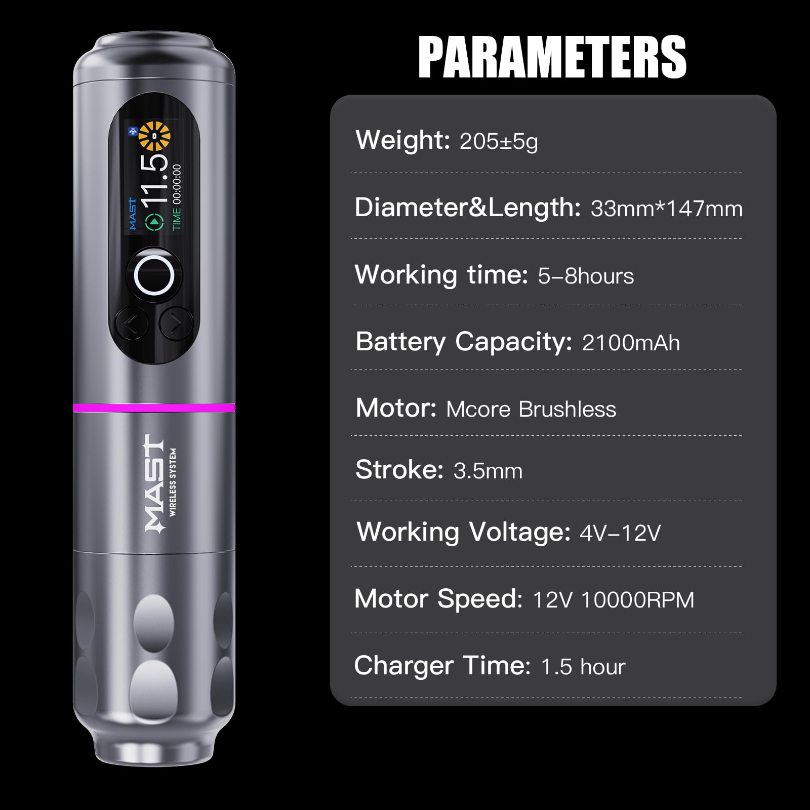 MAST TATTOO Archer2 Wireless Tattoo Kit – Brushless Pen, 12V 10000rpm, Type-C Charging, 20 Cartridges