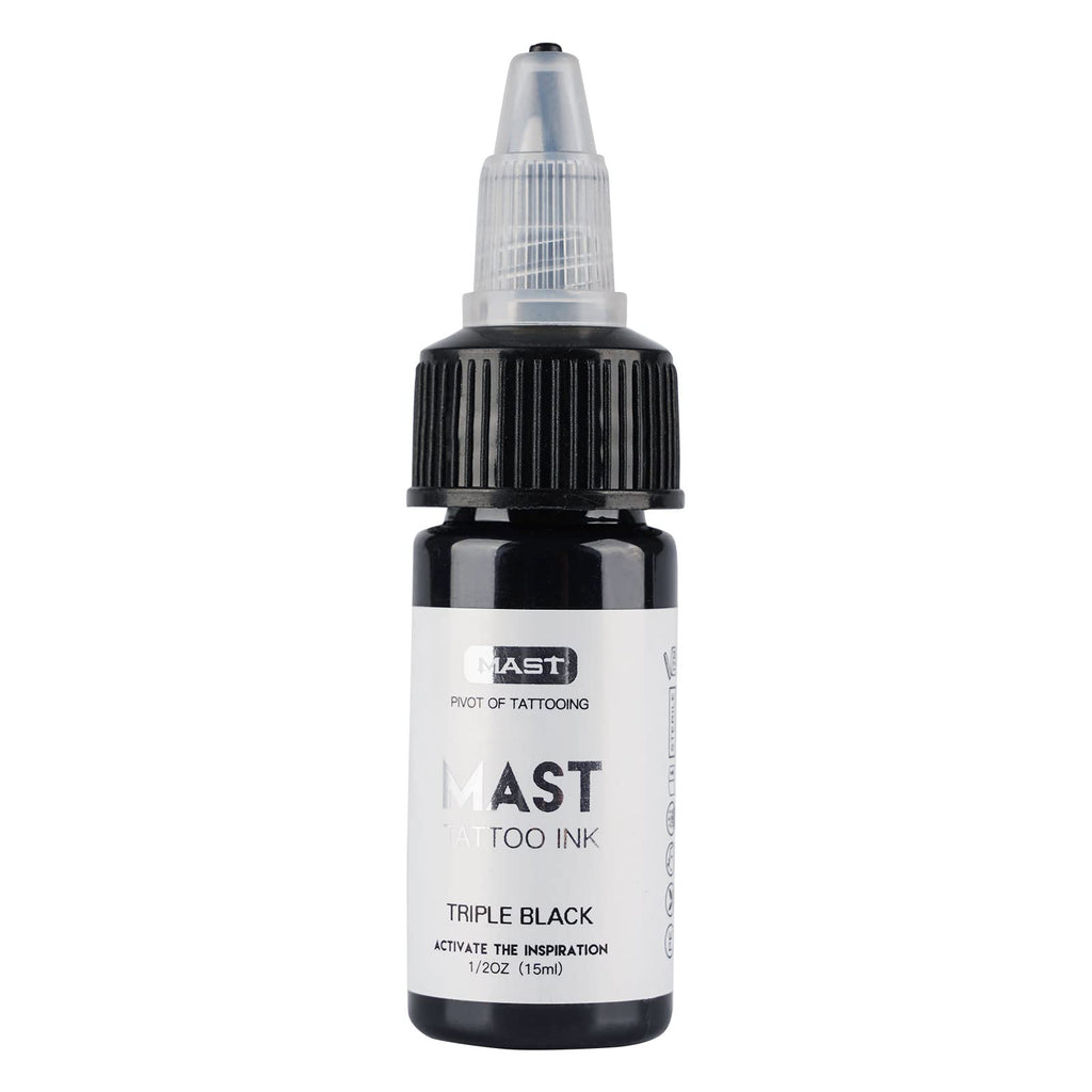 Mast Tattoo Ink Bottle 0.5oz - Triple Black Mas05 | Long-Lasting Color, Easy Flow, Vegan