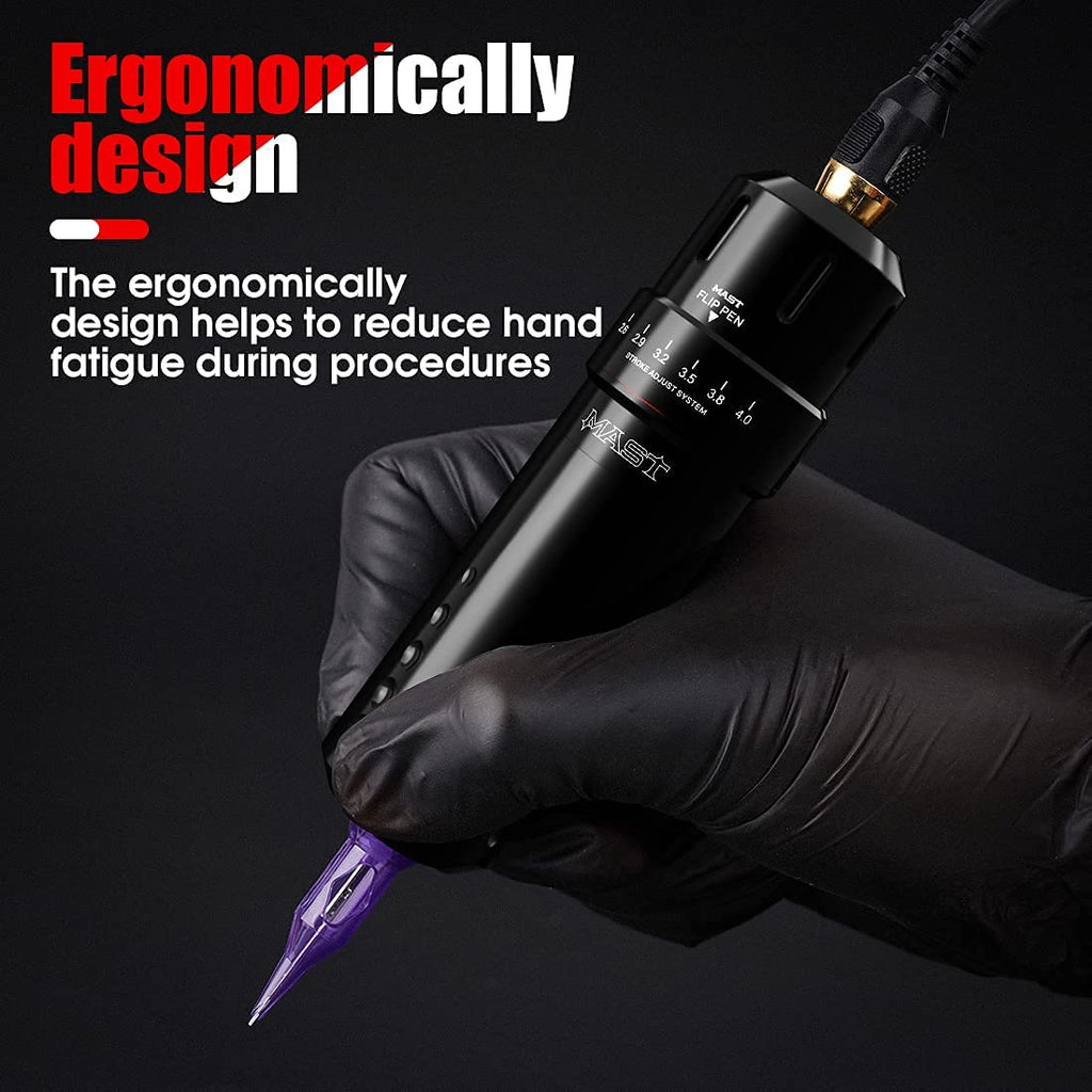 MAST TATTOO Flip Corded & Cordless Tattoo Kit – 6 Stroke Lengths, 2 Batteries, 10 Needles