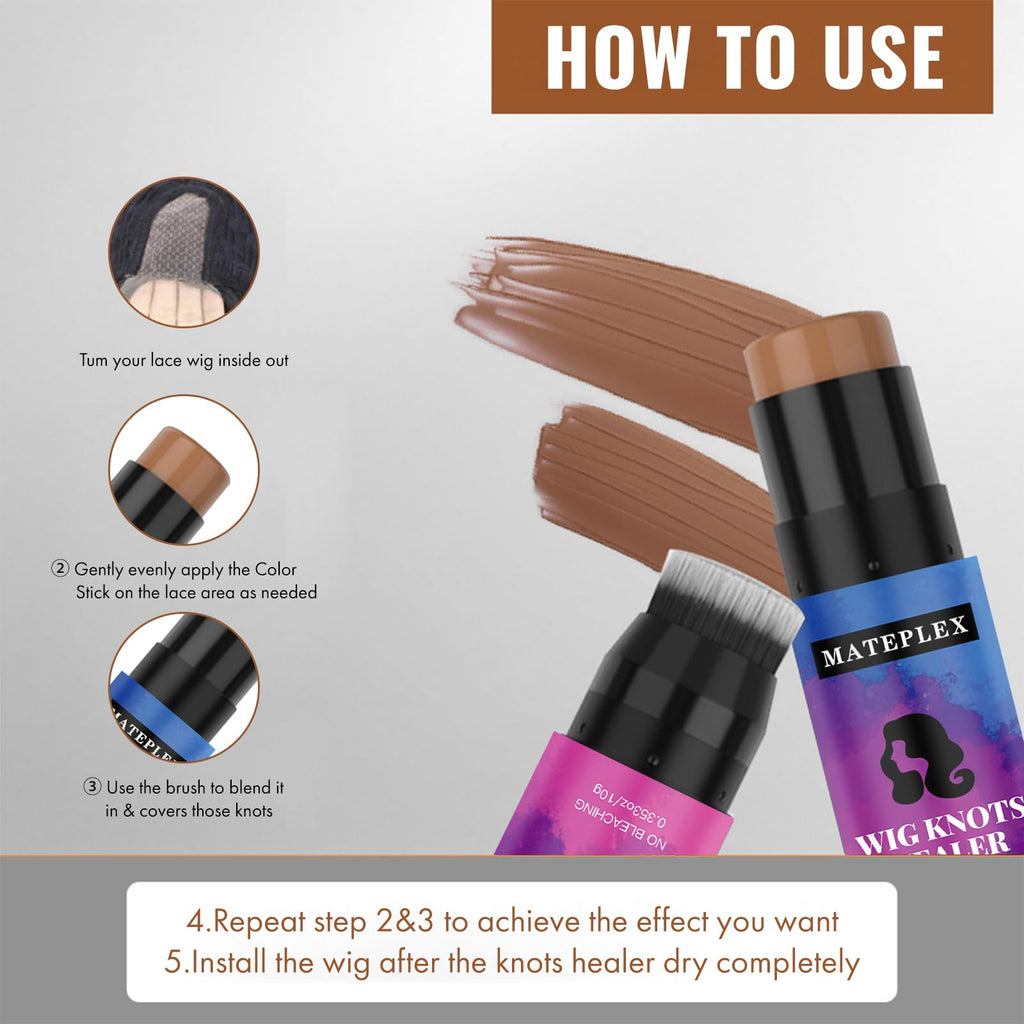 Mateplex Wig Knot Concealer & Dyeing Stick for Lace Wigs – 10g, Sweat-Proof, No Bleaching, Medium Brown