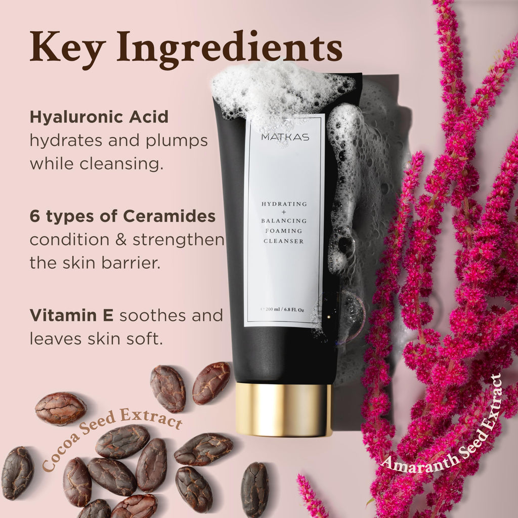 MATKAS Korean Facial Cleanser with Cocoa Seed Extract – Hydrating, Low pH + Ceramides