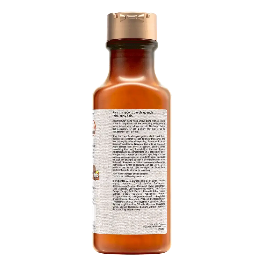 Maui Moisture Curl Quench + Coconut Oil Shampoo Curl Definition for Thick, Curly Hair 385 ml/13.1 oz