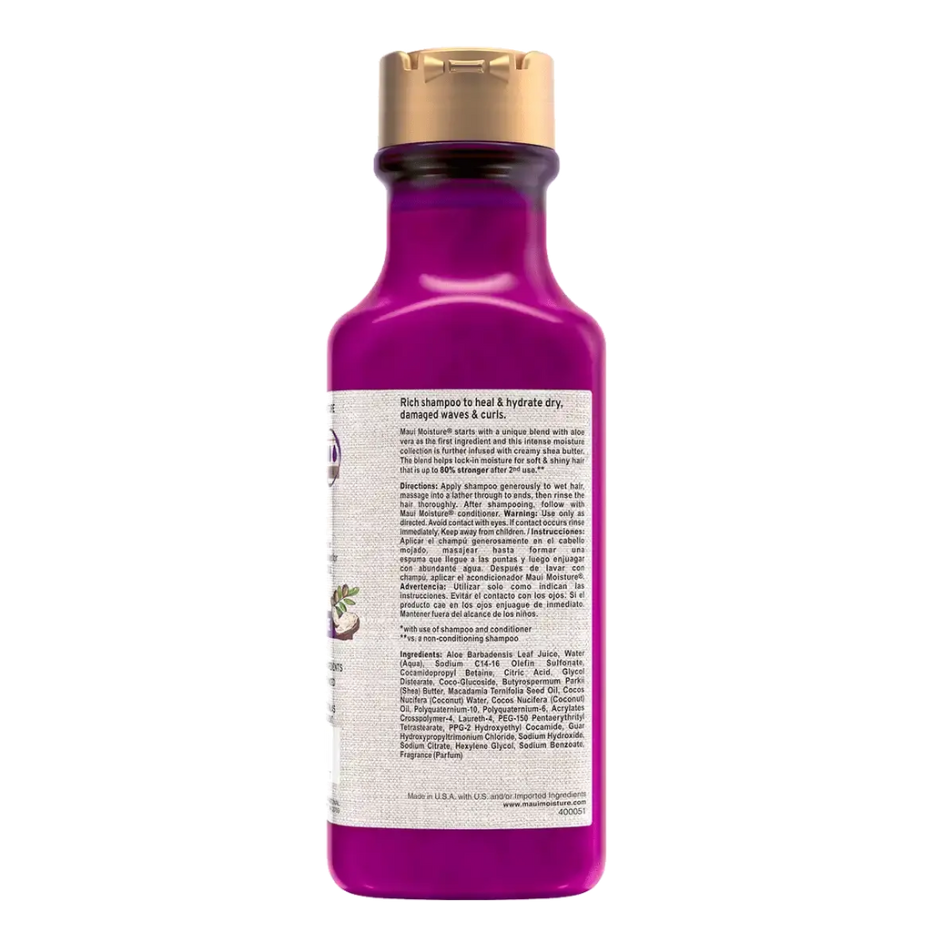 Maui Moisture Hydrate + Shea Butter Shampoo Deep Hydration for Dry, Damaged Hair 385 ml/13.1 oz