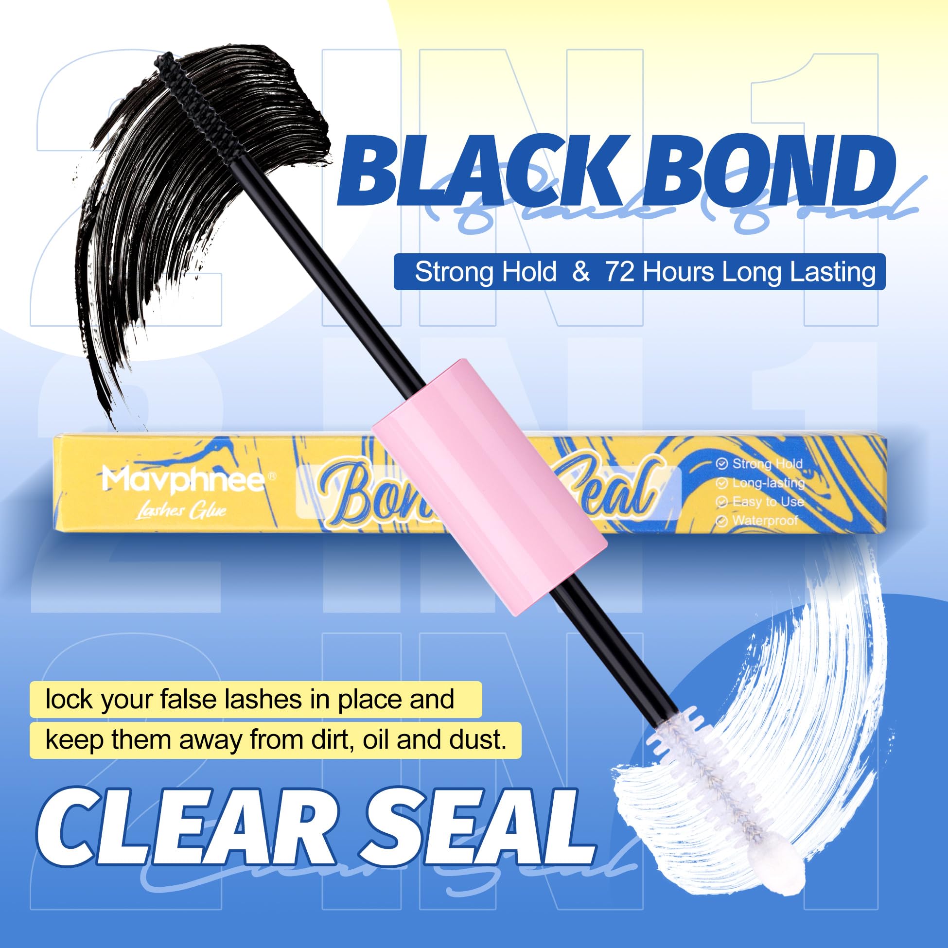 Mavphnee Lash Bond & Seal 2-Pack | Waterproof Lash Glue for Clusters & Extensions