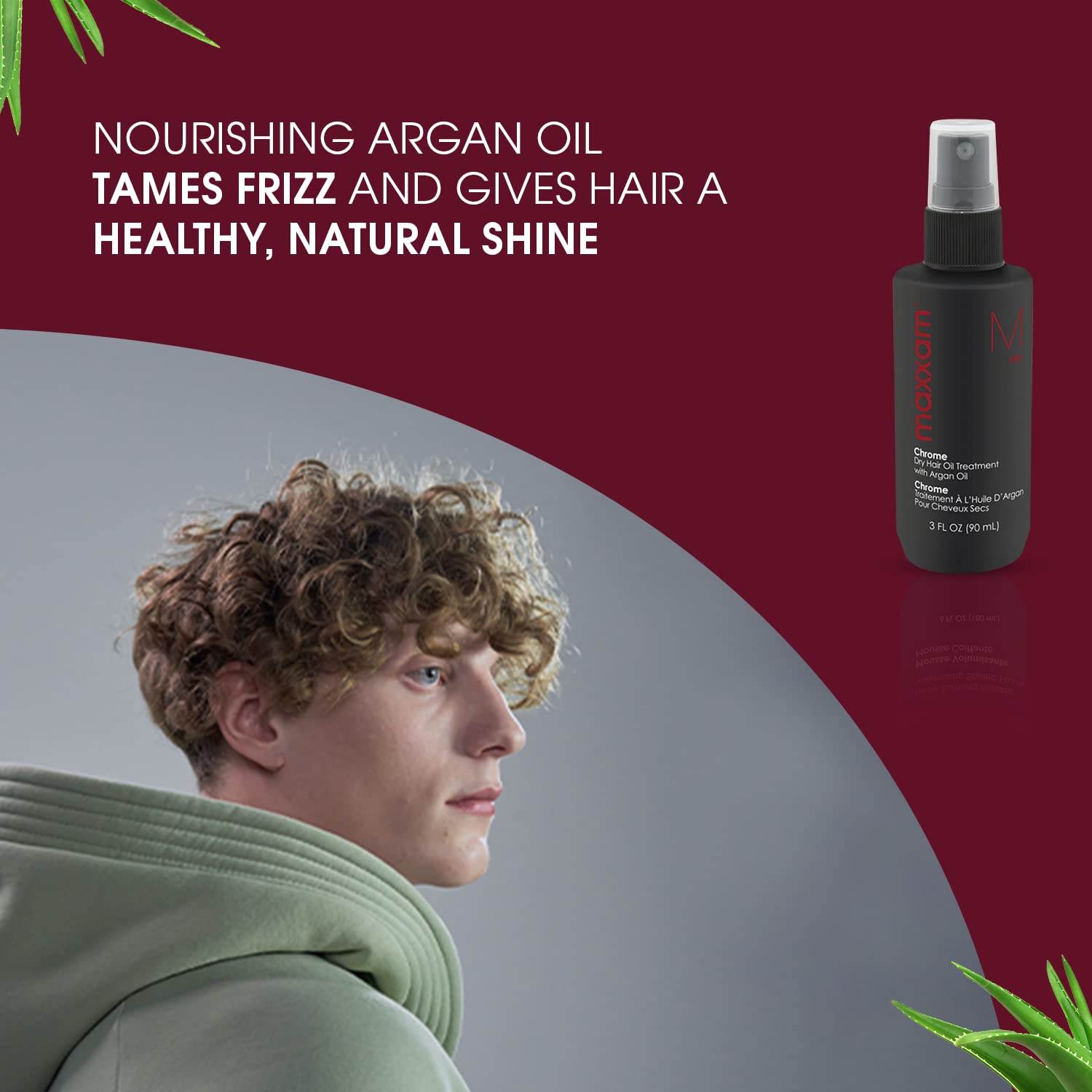 HAIR CLUB Maxxam Chrome Leave-in Hair Oil with Argan Oil | Heat Shield, Frizz Control & Shine (3 oz)