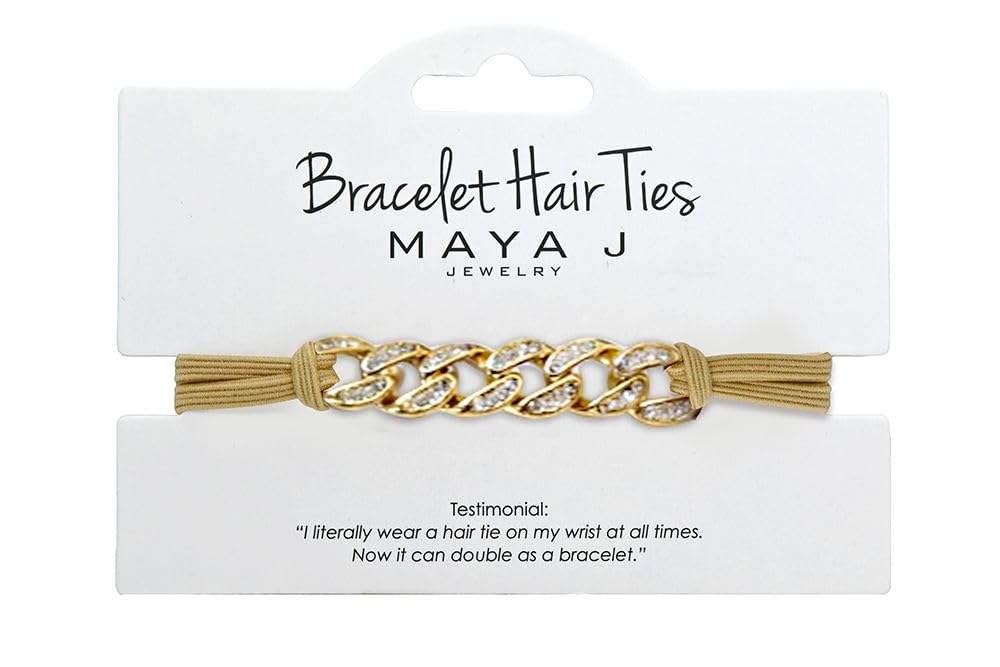Maya J Bracelet Elastic Hair Tie – Beige-Yellow, Heart Crystal