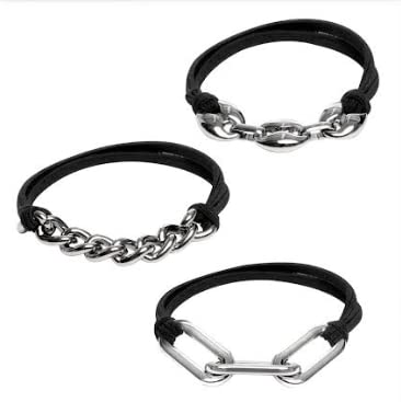 Maya J Bracelet Hair Ties – 3x 14k White Gold Hair Tie Bracelets with Black Elastic, Silver Accents