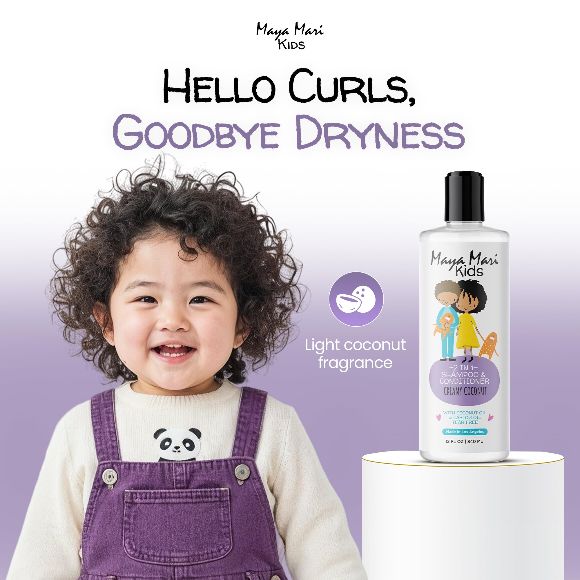 MAYA MARI 2-in-1 Kids Shampoo and Conditioner – Tear-Free, Coconut & Lime, Made in USA (12 oz)