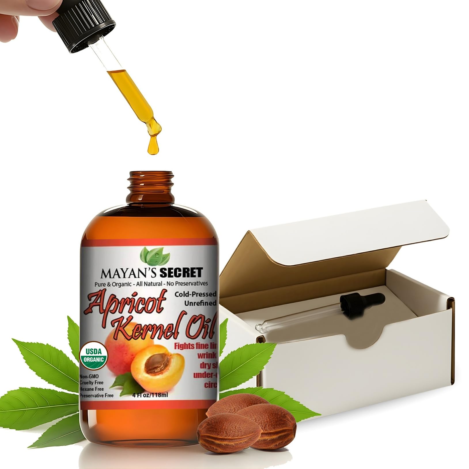Mayan's Secret Organic Apricot Kernel Oil – Cold-Pressed, Unrefined, 4 oz | USDA Certified Organic