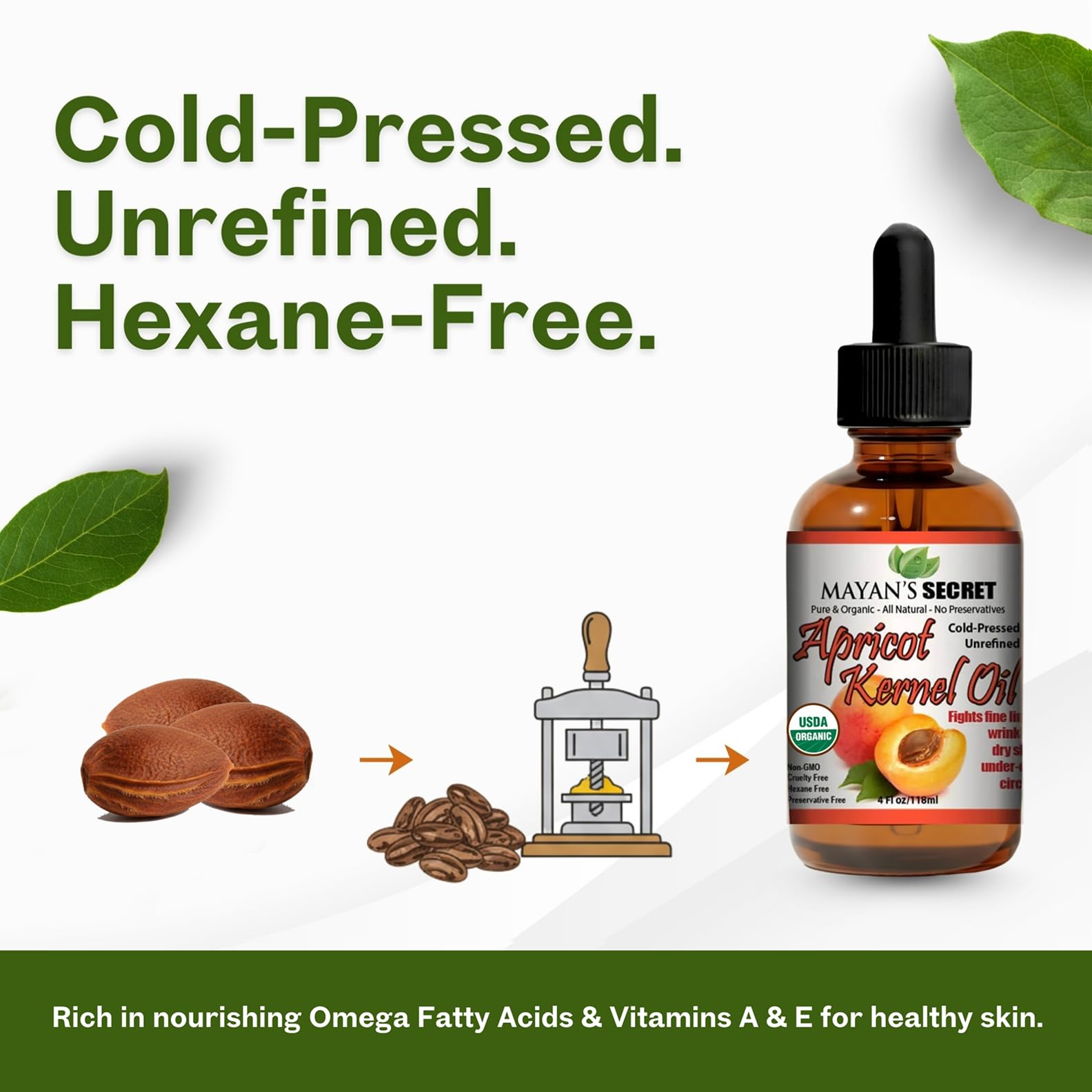 Mayan's Secret Organic Apricot Kernel Oil – Cold-Pressed, Unrefined, 4 oz | USDA Certified Organic