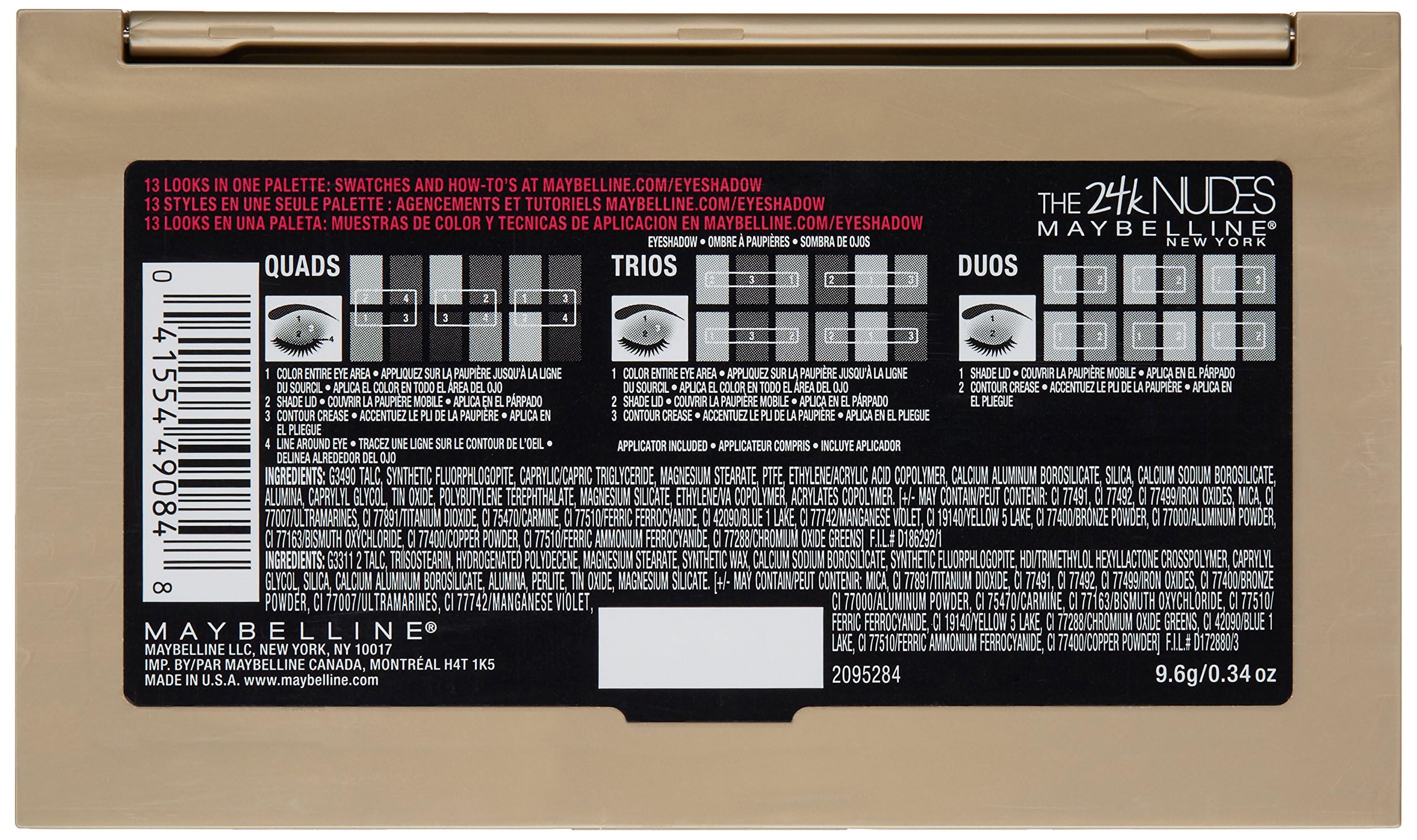 Maybelline The 24K Nudes Eyeshadow Palette – 12 Metallic Gold Shades (0.34 oz)
