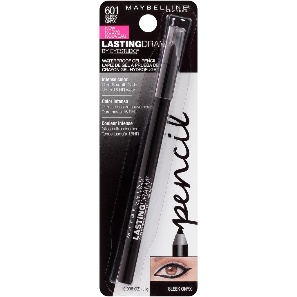 MAYBELLINE Eyestudio Lasting Drama Waterproof Matte Gel Pencil Eyeliner – Onyx Black, 1 Count